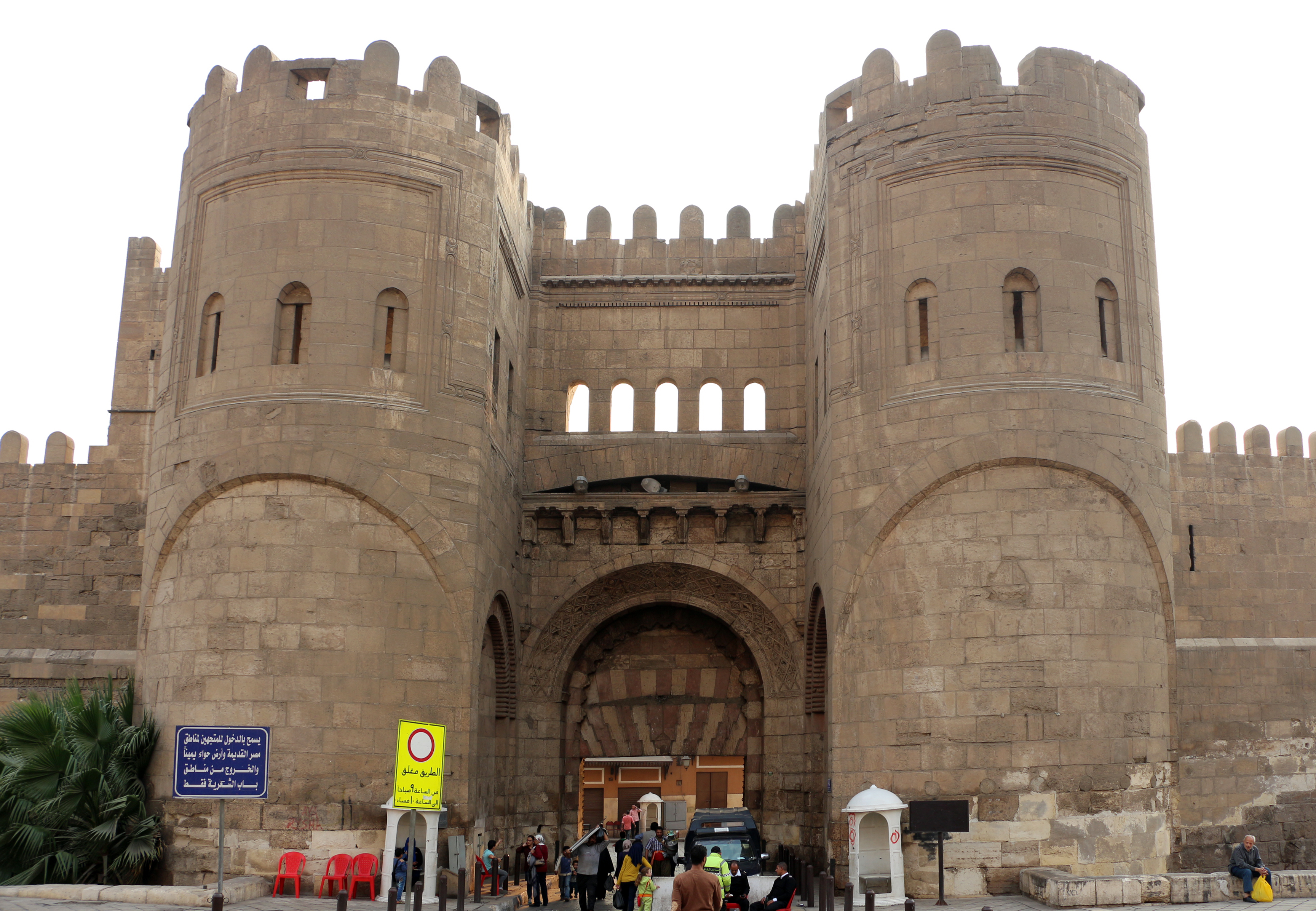 Stone arch of Bab al-Futuh on the northern Fatimid wall of Historic Cairo